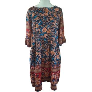 Floral Print Dress with Blue and Red Accents